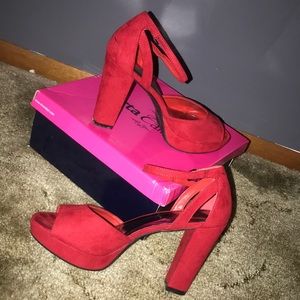Red velvet heels